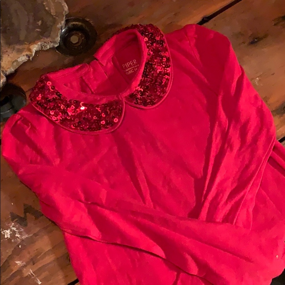Red girls sequin shirt. XS 4/5